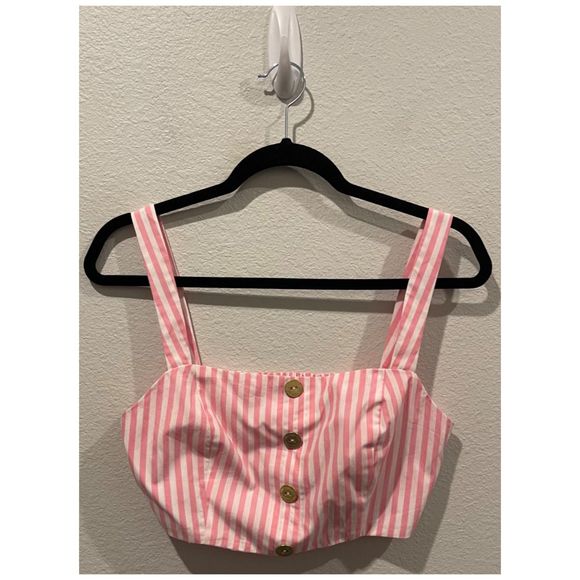 SHOW ME YOUR MUMU X BARBIE Striped  Pink White Crooped Top - Picture 1 of 5